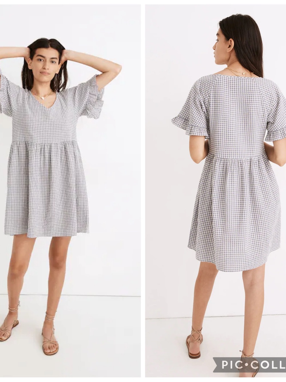 Madewell Ruffle-Sleeve Babydoll Dress in Seersucker Gingham Sz Medium
